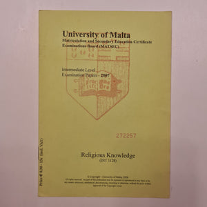 University of Malta MATSEC Religious Knowledge (Int 1128)