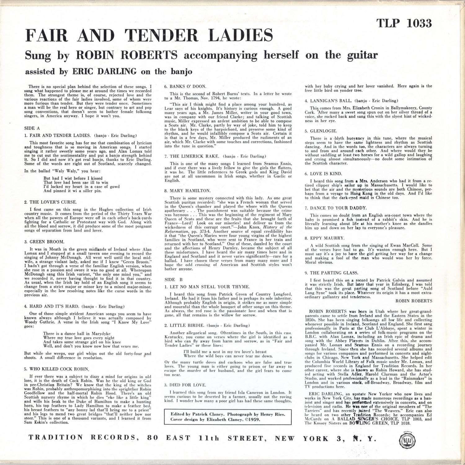 Robin Roberts   •   Come All ye Fair and Tender Ladies - Vinyl