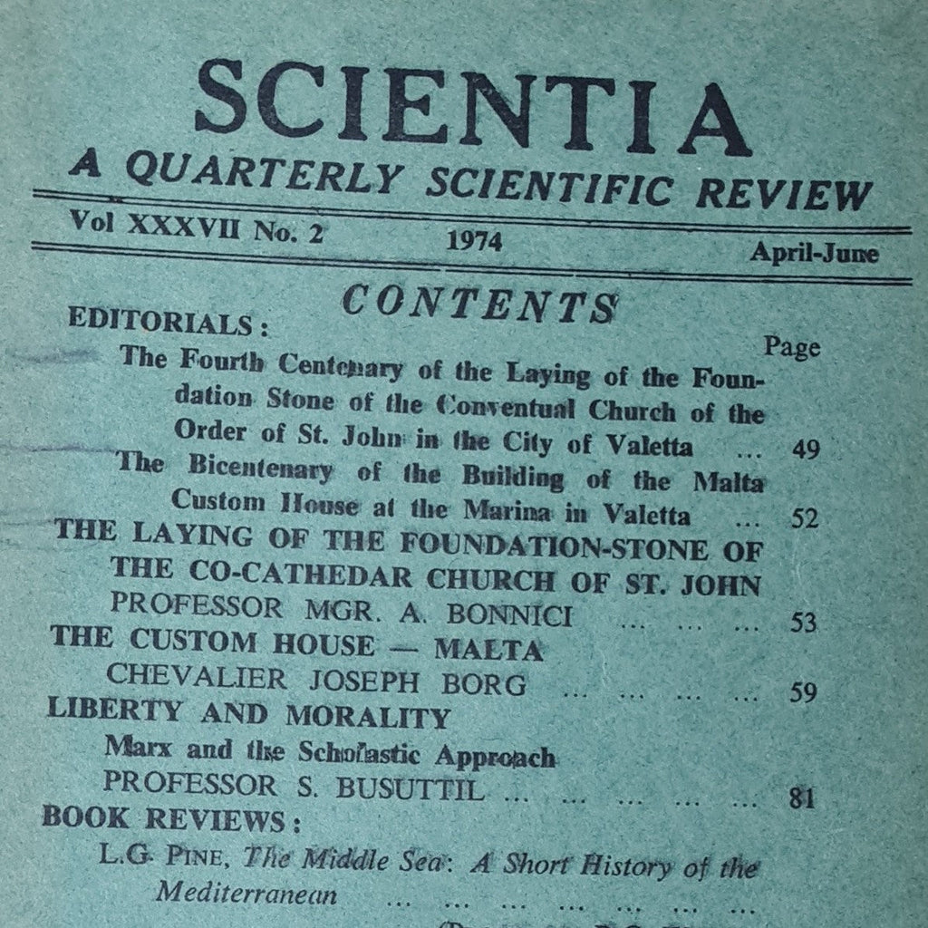 SCIENTIA VOL. XXXVII No. 1 1974 JANUARY-MARCH