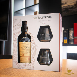 Balvenie 14 year old Caribbean cask w/glasses Giftset