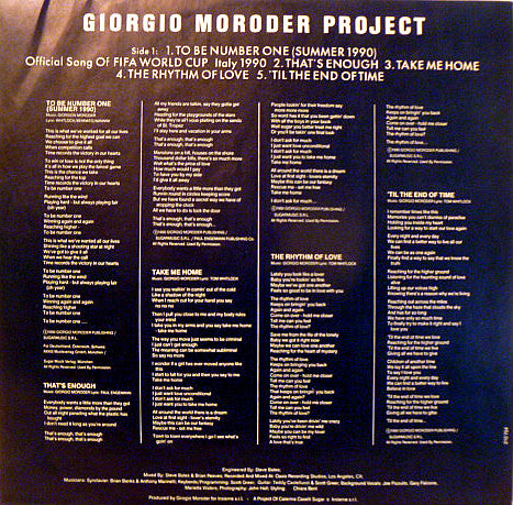 Giorgio Moroder Project – To Be Number One (Summer 1990) - Vinyl