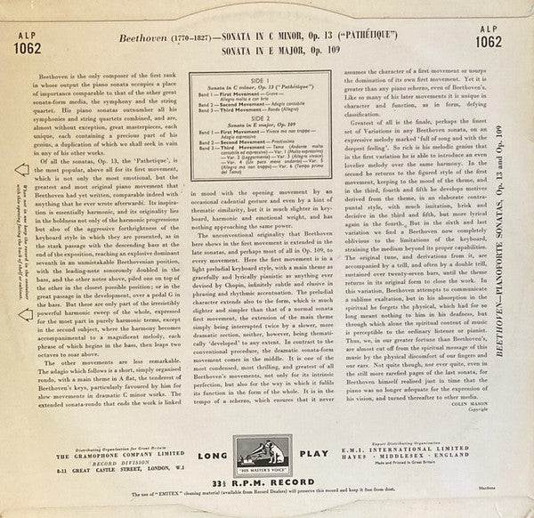 Solomon (6), Ludwig van Beethoven – Sonata In C Minor Op. 13 (Pathetique); Sonata In E Major Op. 109- Vinyl