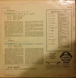 Schubert* / Beethoven* / Vienna Philharmonic Orchestra*, Karl Böhm – Unfinished Symphony / Symphony No. 8 In F - Vinyl