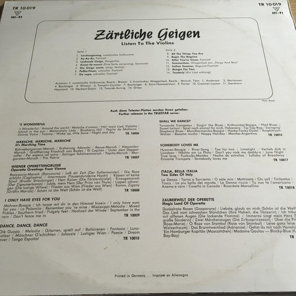 Beliebte Kunstler Und Orchester Spielen Fur Sie – Zartliche Geigen (Listen To The Violins) – Vinyl