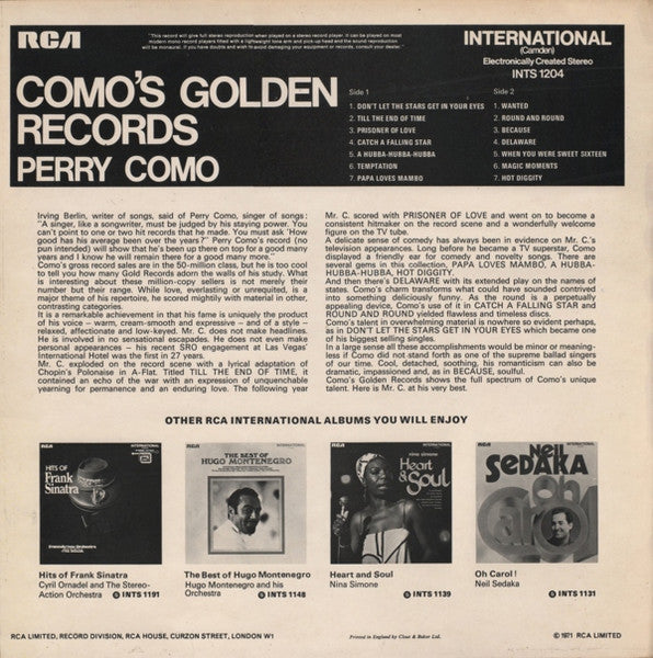 Perry Como – Como's Golden Records - Vinyl