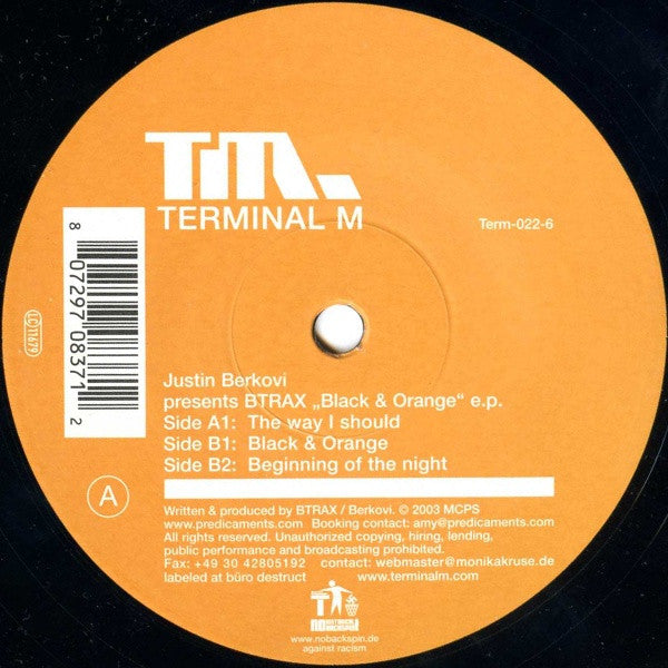 Justin Berkovi Presents BTrax – Black & Orange E.P. - Vinyl