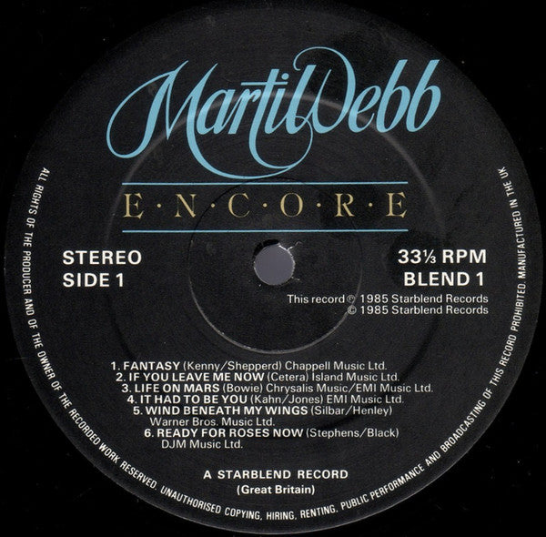 Marti Webb – Encore - Vinyl