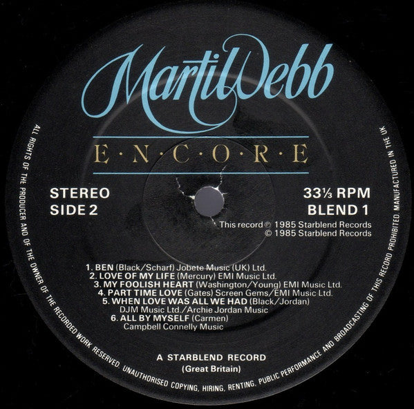 Marti Webb – Encore - Vinyl