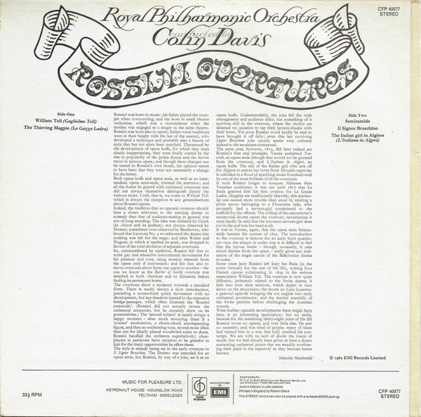 Royal Philharmonic Orchestra, Colin Davis* – Rossini Overtures – Vinyl