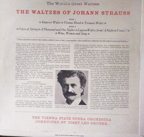 Johann Strauß*, Vienna State Opera Orchestra* – The Waltzes Of Johann Strauss – Vinyl