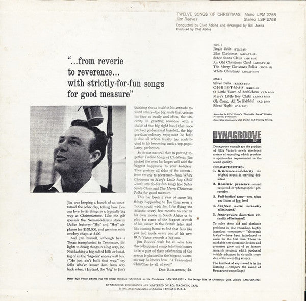 Jim Reeves – Twelve Songs Of Christmas - Vinyl