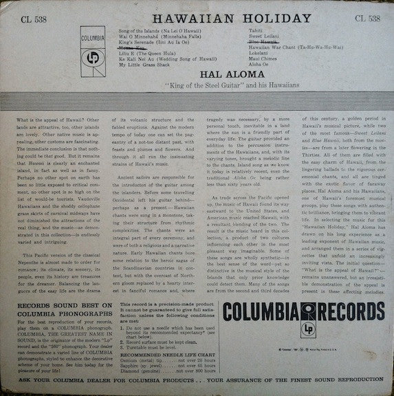 Hal Aloma ("King Of The Steel Guitar") And His Hawaiians* – Hawaiian Holiday – Vinyl