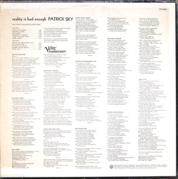 Patrick Sky – Reality Is Bad Enough - Vinyl