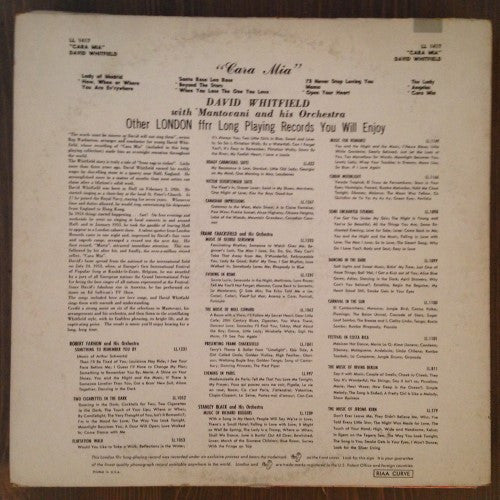 David Whitfield With Mantovani And His Orchestra And The Roland Shaw Orchestra – Cara Mia - Vinyl