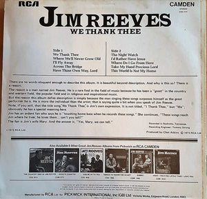 Jim Reeves – We Thank Thee - Vinyl