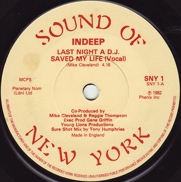 Last Night A D.J. Saved My Life - Indeep – Vinyl