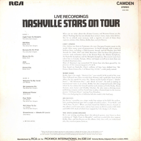 Chet Atkins / Bobby Bare / Jim Reeves / The Anita Kerr Singers – Nashville Stars On Tour - Live Recordings – Vinyl