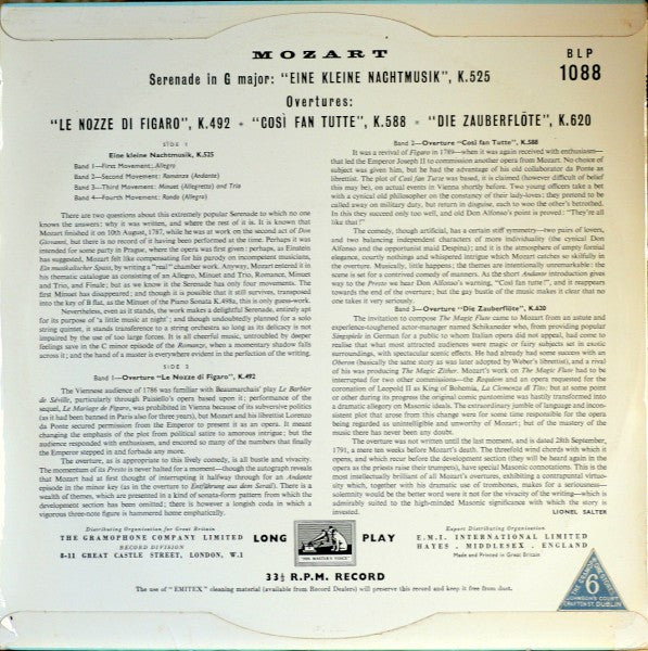 Mozart*, Rudolf Kempe Conducting The Philharmonia Orchestra – Serenade: Eine Kleine Nachtmusik / Overtures: Le Nozze Di Figaro, Cosi Fan Tutte, Die Zauberflöte – Vinyl Lp "10