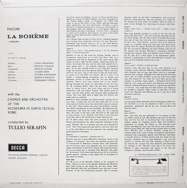 Puccini*, Tebaldi*, Bergonzi*, Bastianini*, Siepi*, Corena*, Serafin* – La Boheme Highlights - Vinyl