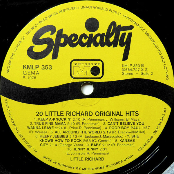 Little Richard – 20 Original Hits - Vinyl