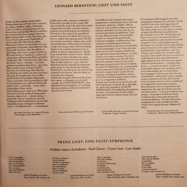 Liszt*, Boito* / Kenneth Riegel, Boston Symphony Orchestra, Nicolai Ghiaurov, Wiener Philharmoniker, Leonard Bernstein – Liszt: Faust-Symphonie / Boito: Mefistofele (Prologo) - Vinyl