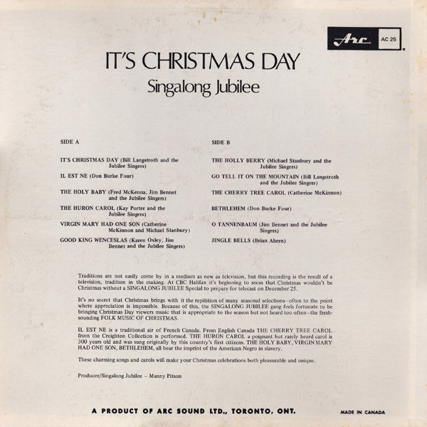 CBC TV's Singalong Jubilee Singers*, Singalong Jubilee* – It's Christmas Day - Vinyl
