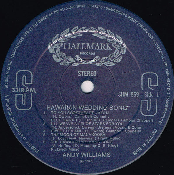 Andy Williams – Hawaiian Wedding Song - Vinyl