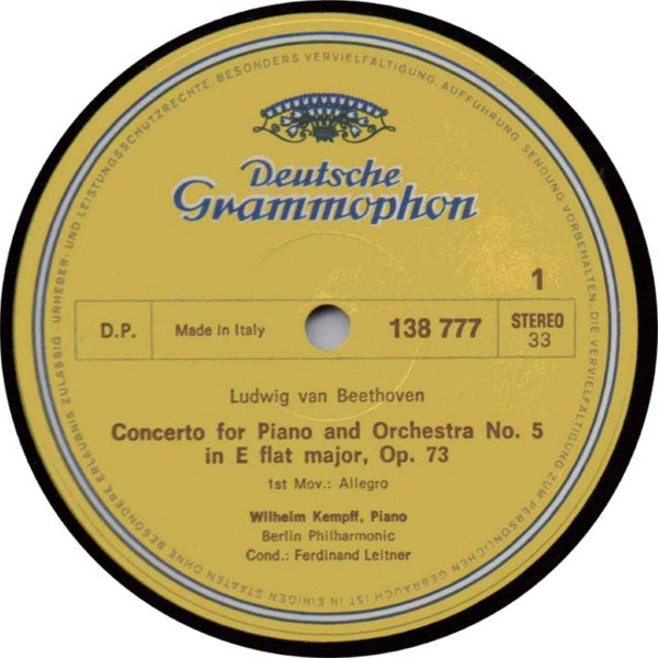 Beethoven* - Wilhelm Kempff · Berliner Philharmoniker · Ferdinand Leitner – Klavierkonzert Nr. 5 Es-dur- Vinyl