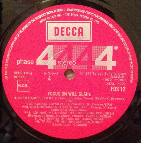 Will Glahé And His Orchestra* – Focus On Will Glahe – Vinyl