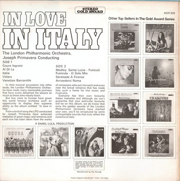 The London Philharmonic Orchestra*, Joseph Primavera – In Love In Italy – Vinyl