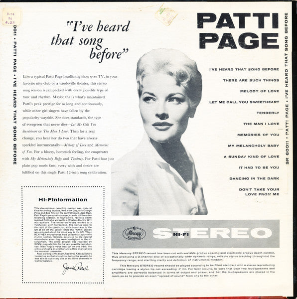 Patti Page – I've Heard That Song Before – Vinyl