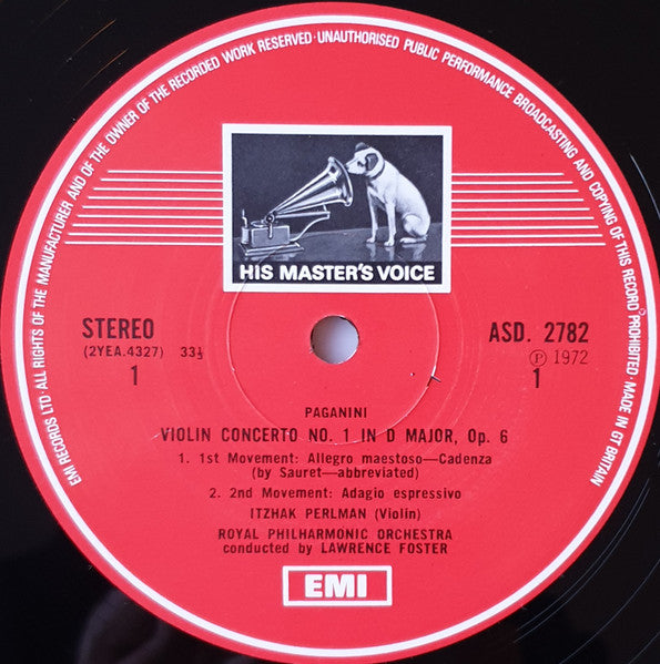 Itzhak Perlman – Paganini* / Sarasate* – Royal Philharmonic Orchestra, Lawrence Foster – Violin Concerto No. 1 / Carmen Fantasy - Vinyl