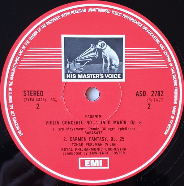 Itzhak Perlman – Paganini* / Sarasate* – Royal Philharmonic Orchestra, Lawrence Foster – Violin Concerto No. 1 / Carmen Fantasy - Vinyl