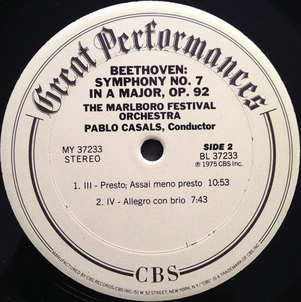 Beethoven* - Casals*, Marlboro Festival Orchestra – Beethoven: Symphony No. 7 - Vinyl