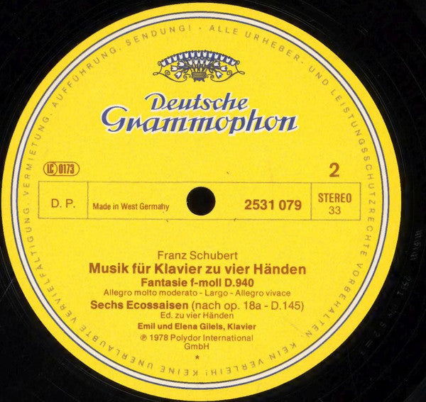 Franz Schubert / Emil Gilels, Elena Gilels – Fantasie F-moll (F-Minor) - Andantino Varie H-moll (B-Minor) - Grand Rondeau A-dur (A-Major) - Ecossaises- Vinyl