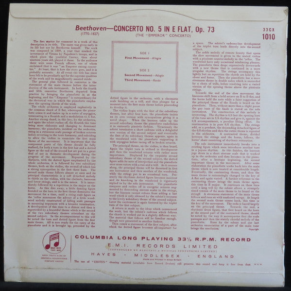 Beethoven* - Walter Gieseking - Philharmonia Orchestra / Herbert Von Karajan – "Emperor" Concerto - Vinyl