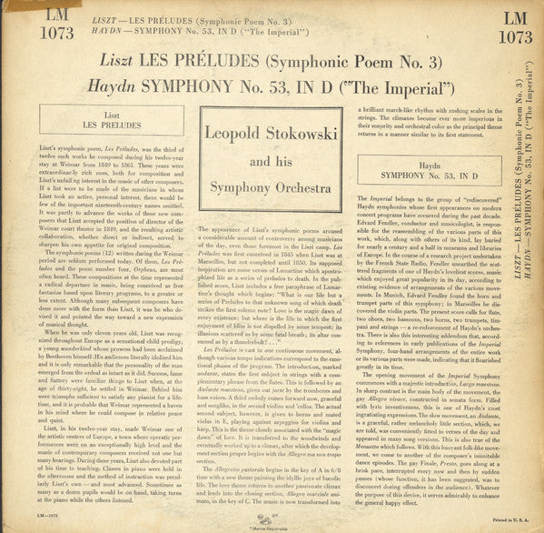 Haydn* / Liszt* - Leopold Stokowski And His Symphony Orchestra* – Symphony N° 53 in D ("The Imperial") / Les Préludes - Vinyl