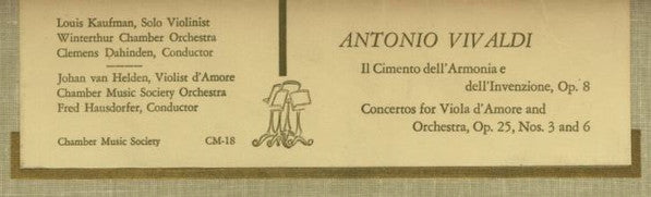 Antonio Vivaldi – Il Cimento Dell'Armonia E Dell'Invenzione - Concertos For Viola D'Amore - Vinyl