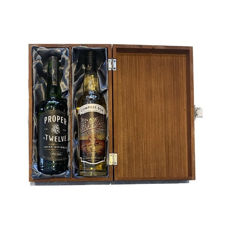 Malta Whisky Twin Bottle Proper 12 Compass Box Premium Wood Whisky Gift Box