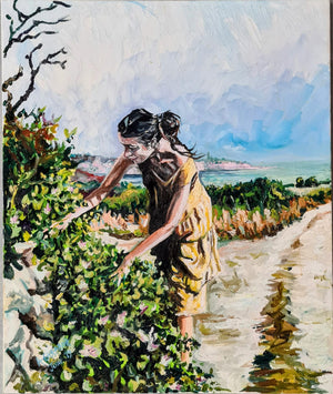 Girl picking capers