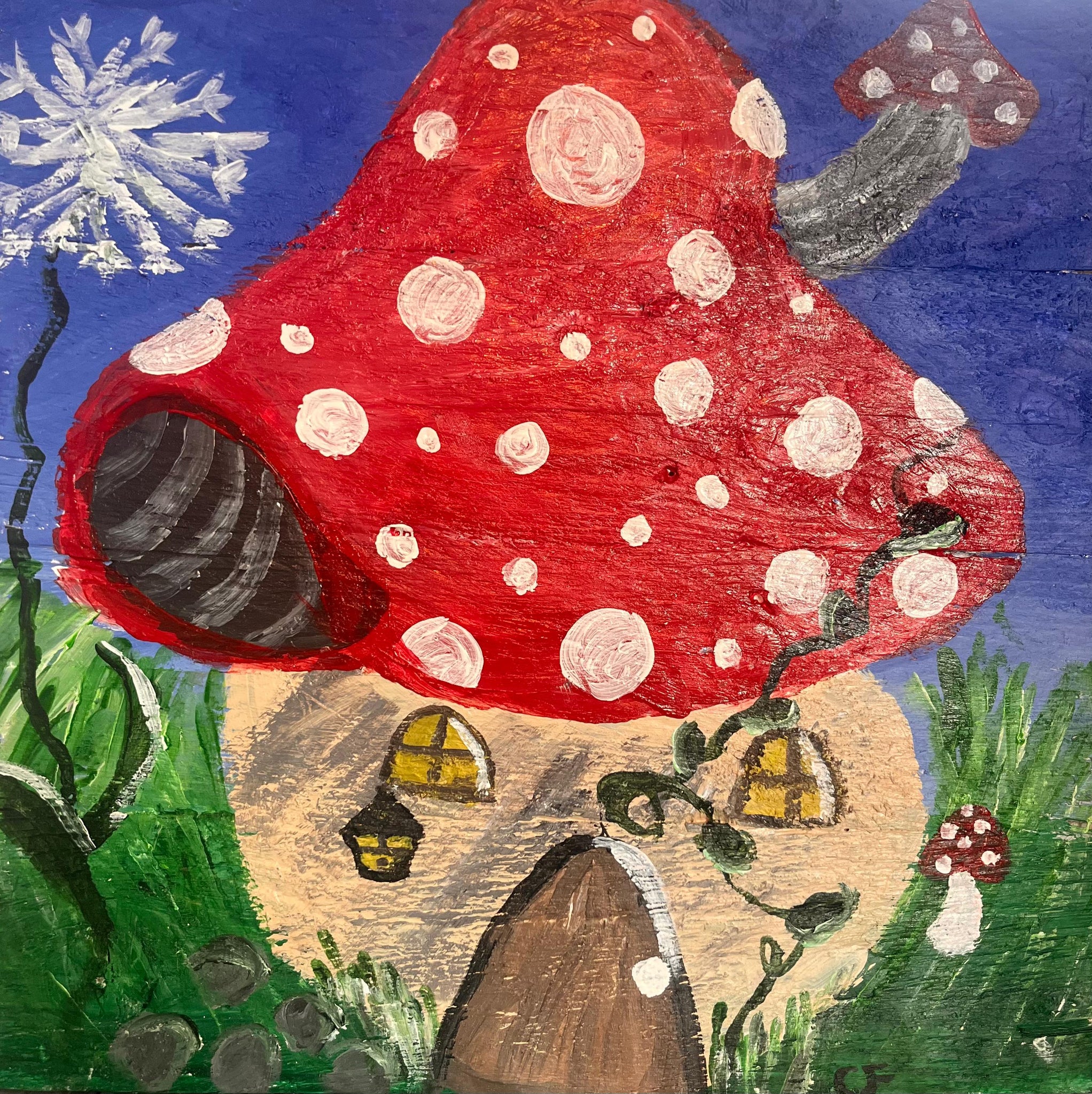 Little Mushroom House On Wood