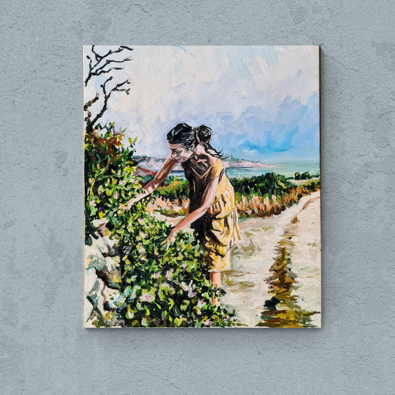 Girl picking capers