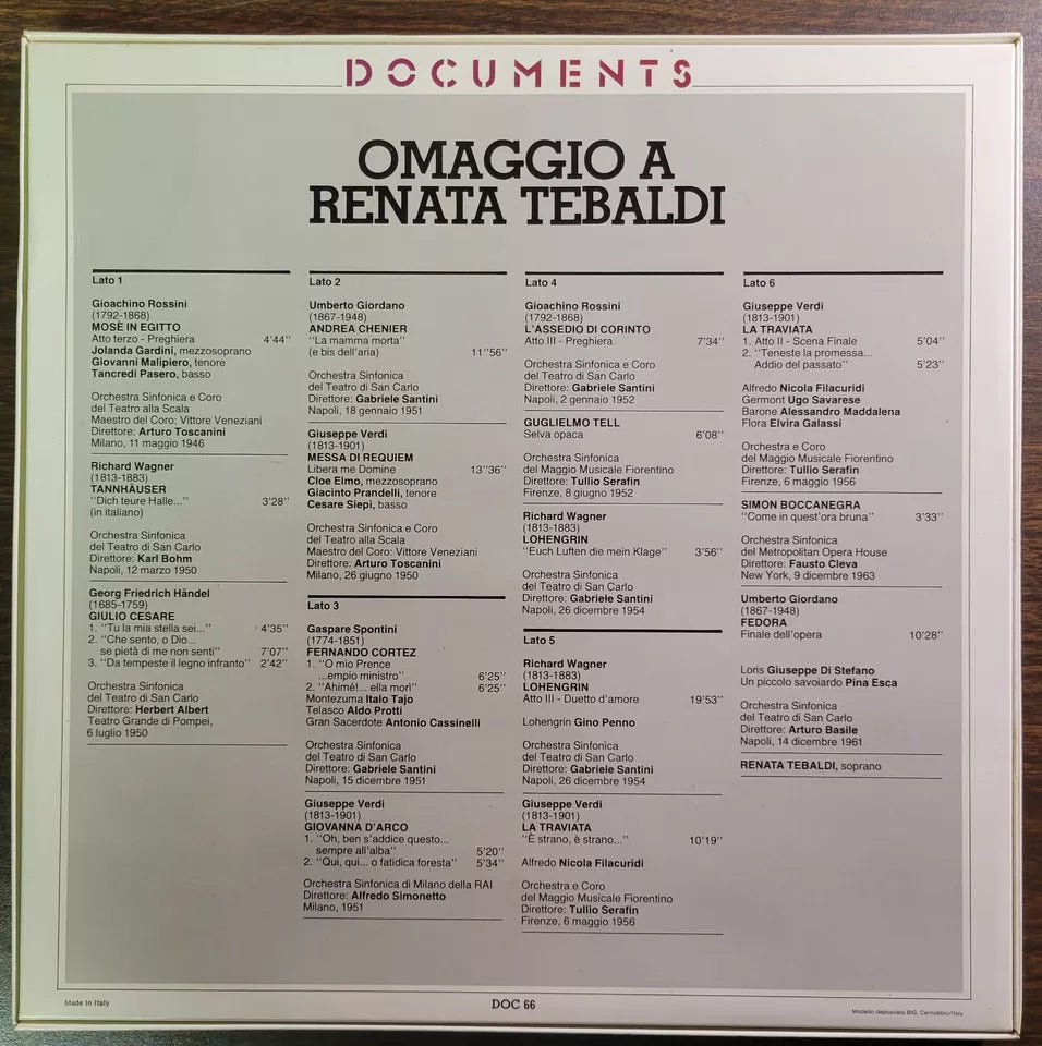 3 LP box set Renata Tebaldi "Omaggia A Renata Tebaldi" strong VG+ / VG+ Italian - Vinyl
