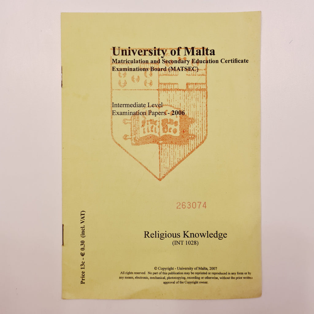 University of Malta MATSEC Religious Knowledge (Int 1028)