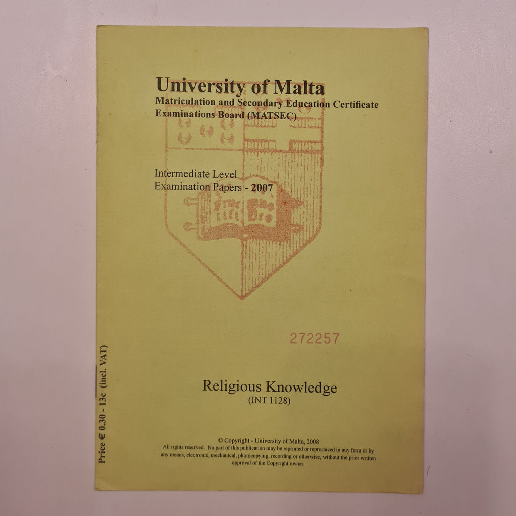 University of Malta MATSEC Religious Knowledge (Int 1128)