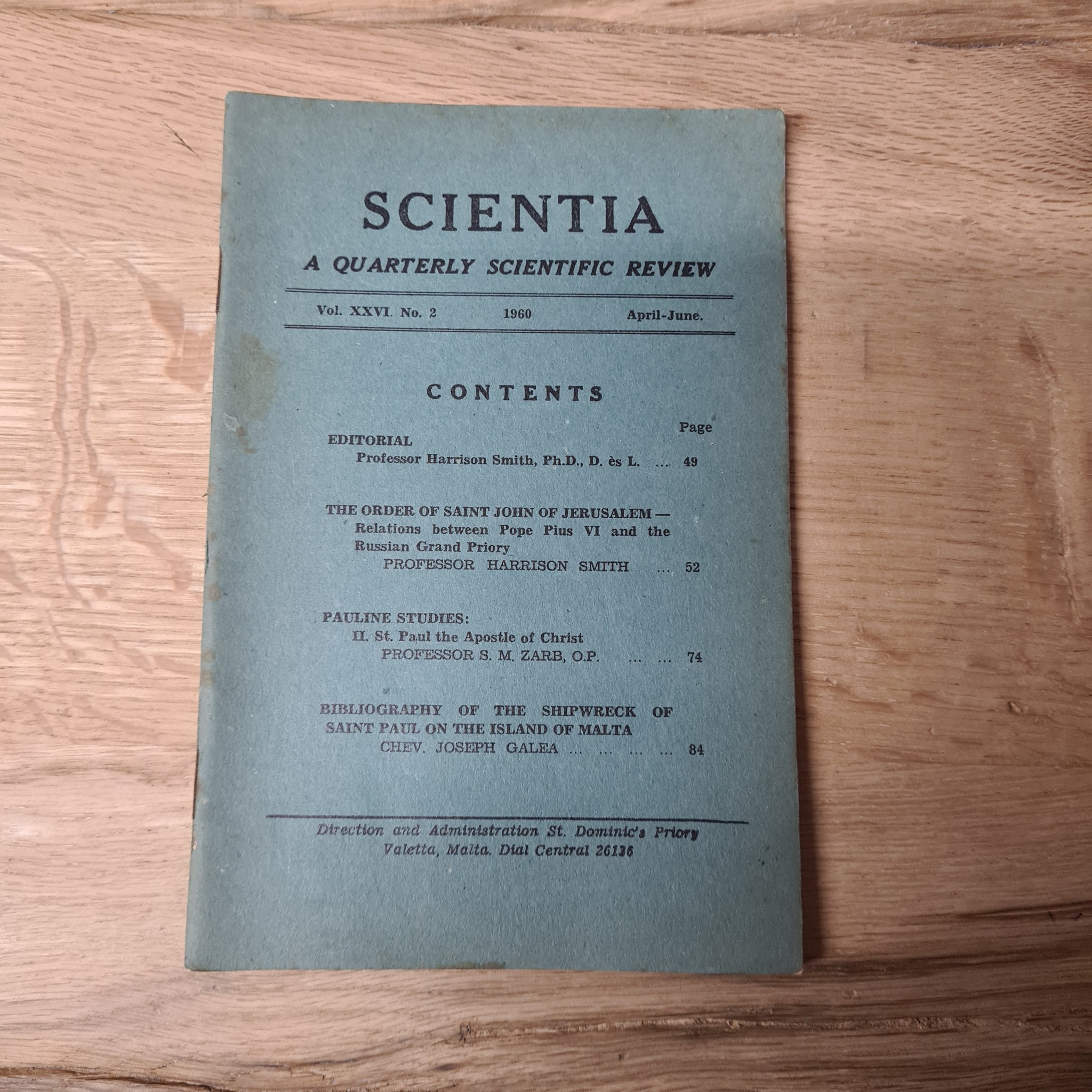 SCIENTIA VOL. XXVI No 2 1960 APRIL- JUNE
