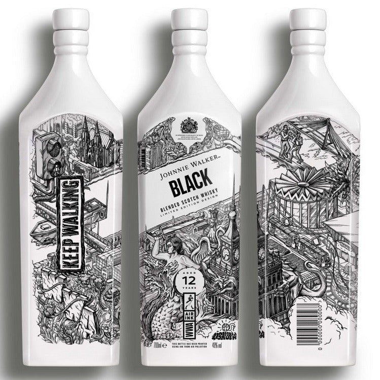 Johnnie Walker Black Label Air Ink Warsaw Limited Edition White Bottle